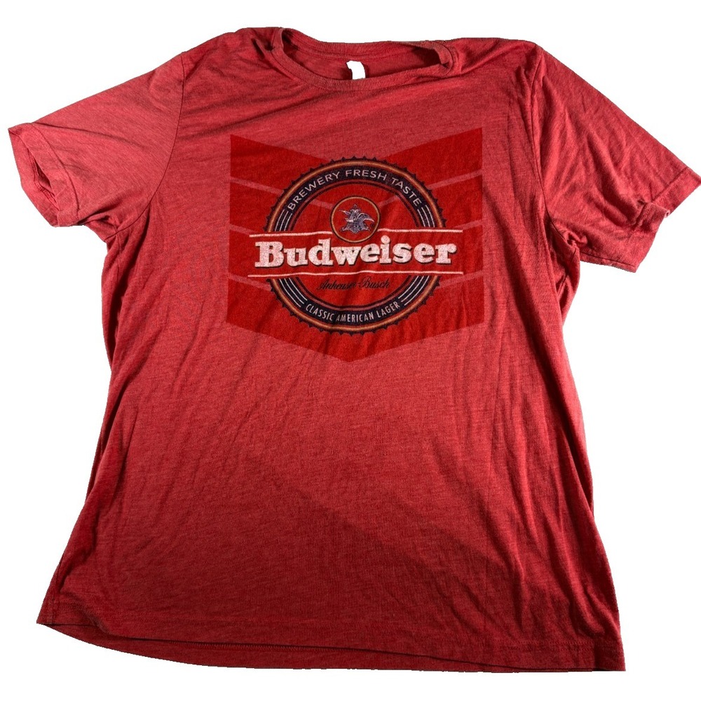 Budweiser T Shirt Mens XL Red Graphic Anheuser Busch Brewery Bella‎ + Canvas